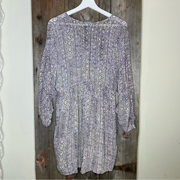 Zara Sequined Boho Dress Long Sleeve White Purple Festival Size Small - Picture 8 of 15